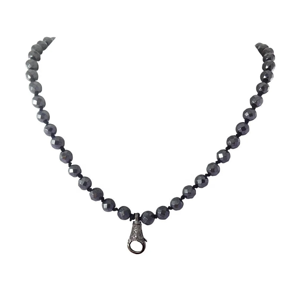 Hematite Beads Diamond Clasp Necklace Jewelry by Metarock Jewels