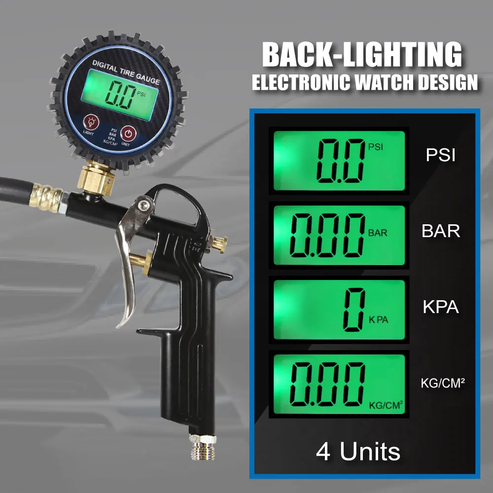 Tire Pressure Gauge Digital Tyre Air Inflator Gun Auto Repair Workshop Tool Lematec