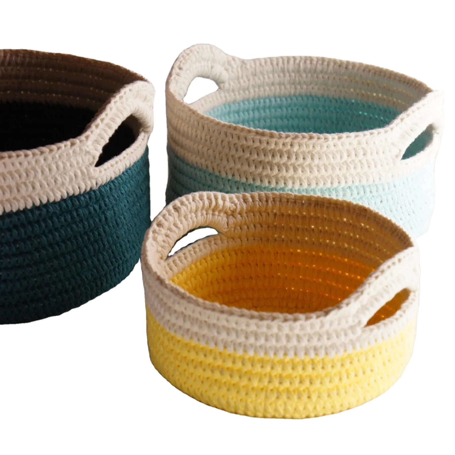 Sturdy Crochet Baskets With Handles Stacking Set of 3 Crochet Baskets Crochet Pattern set of 3