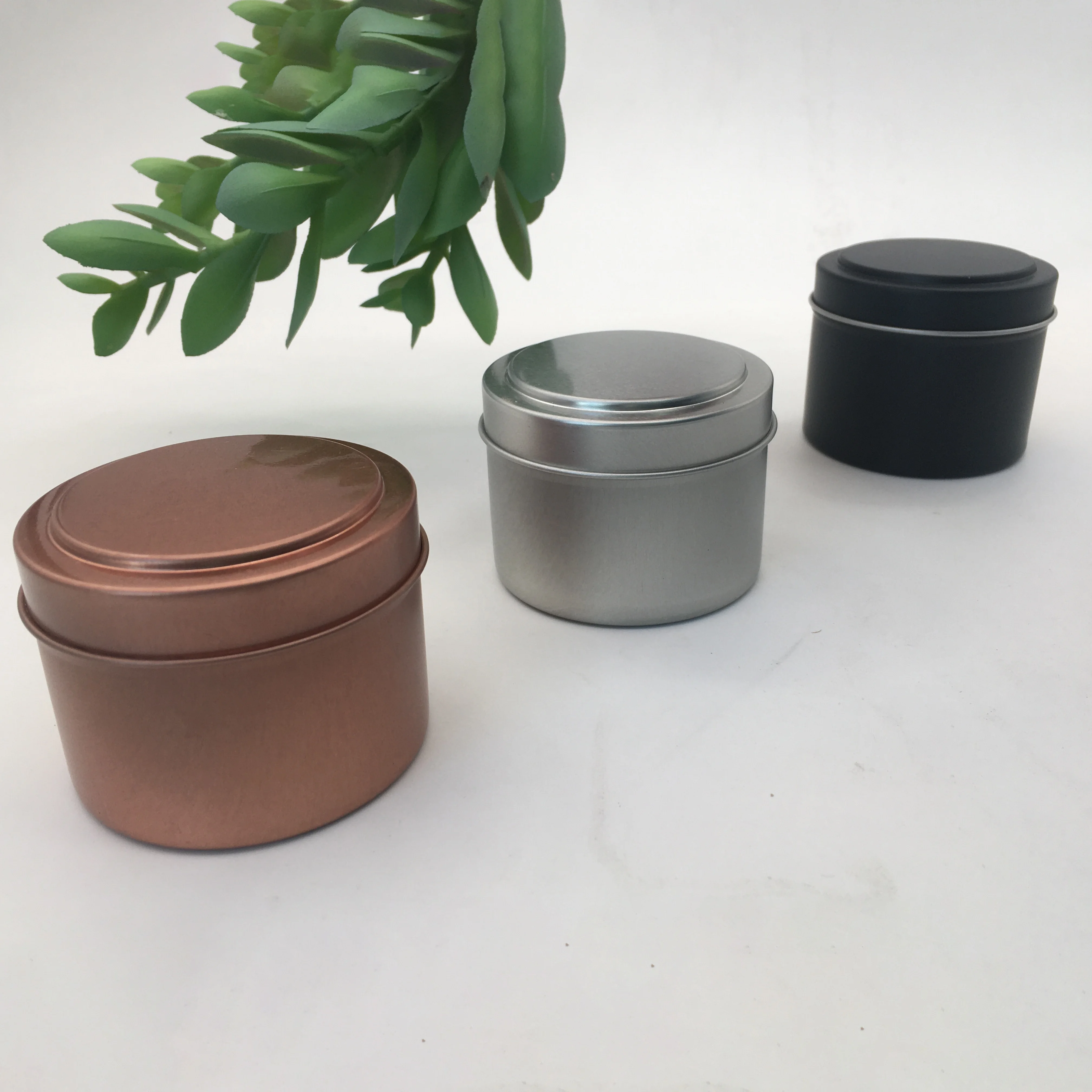 Flat metal wholesale round aluminium 4 oz all matte black candle tins jar with box