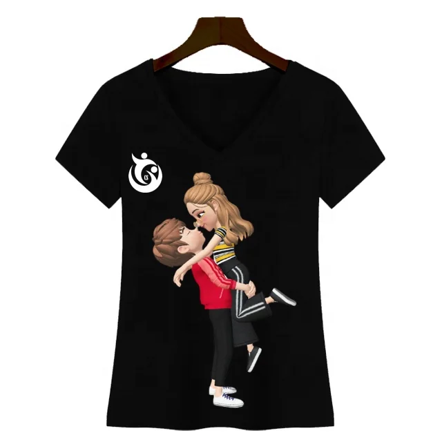 new 2023 100% cotton black t-shirt graphic screen printing v-neck tees USA Europe size tee High quality custom T-shirt for women