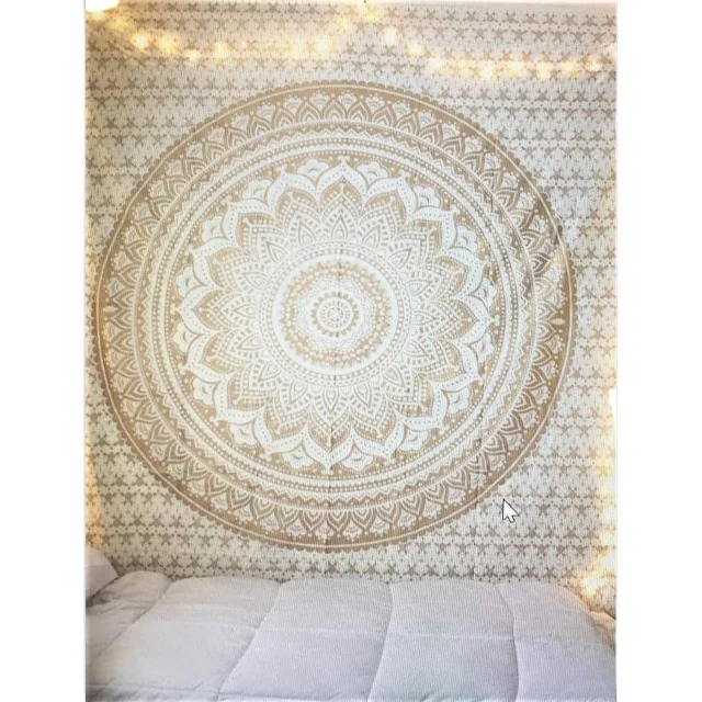 Gold Color Flower Ombre Wall Decor Cotton Mandala Wall Hanging Tapestry Boho Indian Tapestries 84x92 inch  High Quality OEM