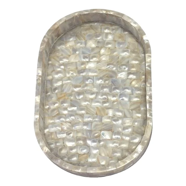 High Quality Acrylic Serving Tray with Mother of Pearl Inlay Ramadan Bakery Variety Designs for Serving Dishes and Plates