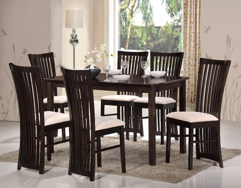 Malaysia Dining Room furniture MDF with veneer wooden table top and solid wood table leg and apron