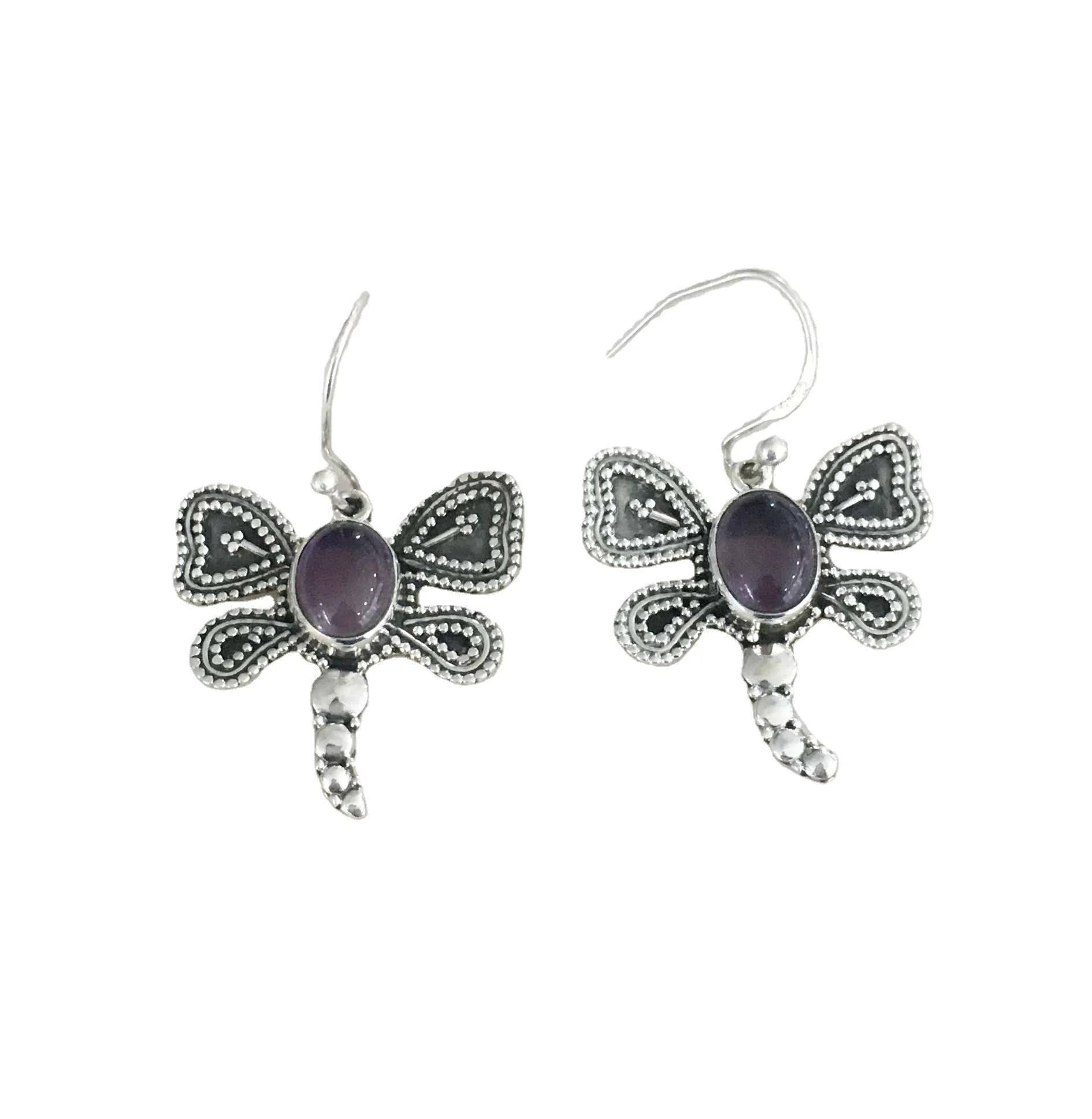 Beautiful Butterfly Design Amethyst Gemstones 925 Sterling Silver Earrings Jewelry Wholesale Online 925 Silver Gemstone Earrings