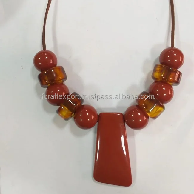 New Fashion Design Glass Beads Necklace Resin Handmade Pendant Necklace Modern Jewelry from India by RF Crafts