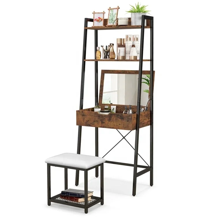 European USA Vanity Modern Cosmetic Table With Shelves Dressing Table With Mirror And Storage