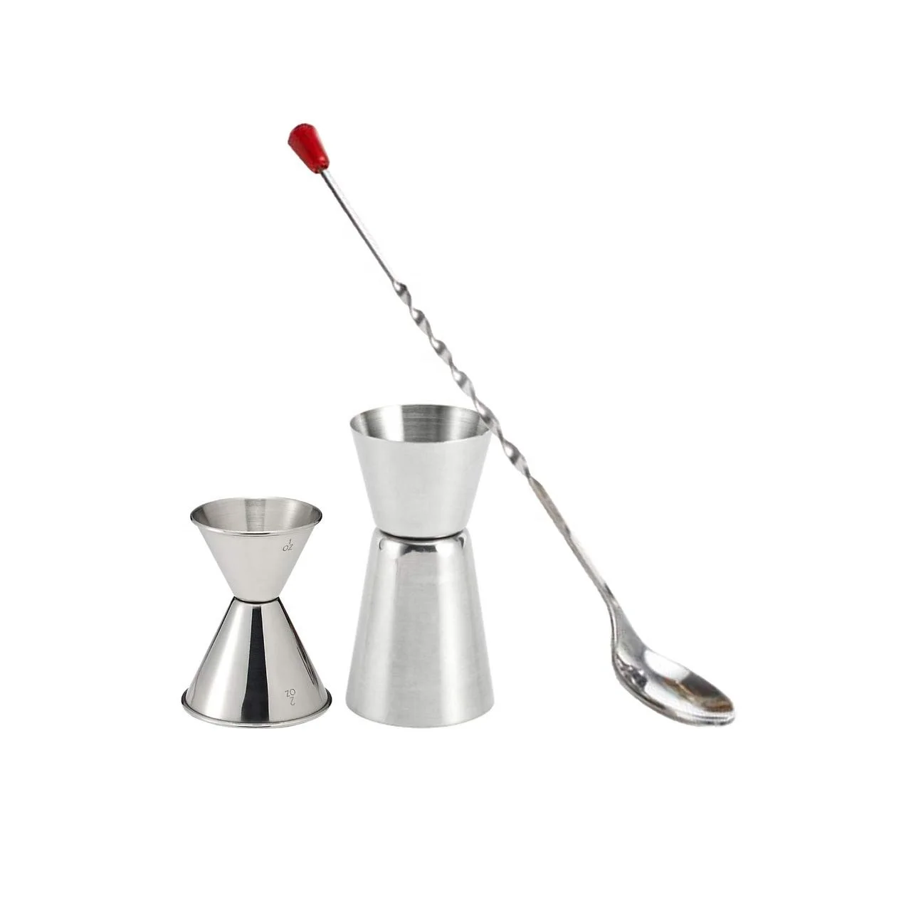 set of 3pcs Stainless Steel Cocktail Strainer Bar  Tool  with  Peg  Measuring  and  Twisted  Mixing  Spoon