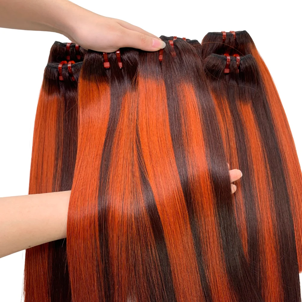 Hot Product In The African Region Weft Hair Bone Straight Piano Orange 100% Raw Vietnamese Human Hair Extensions by Poxi Hair