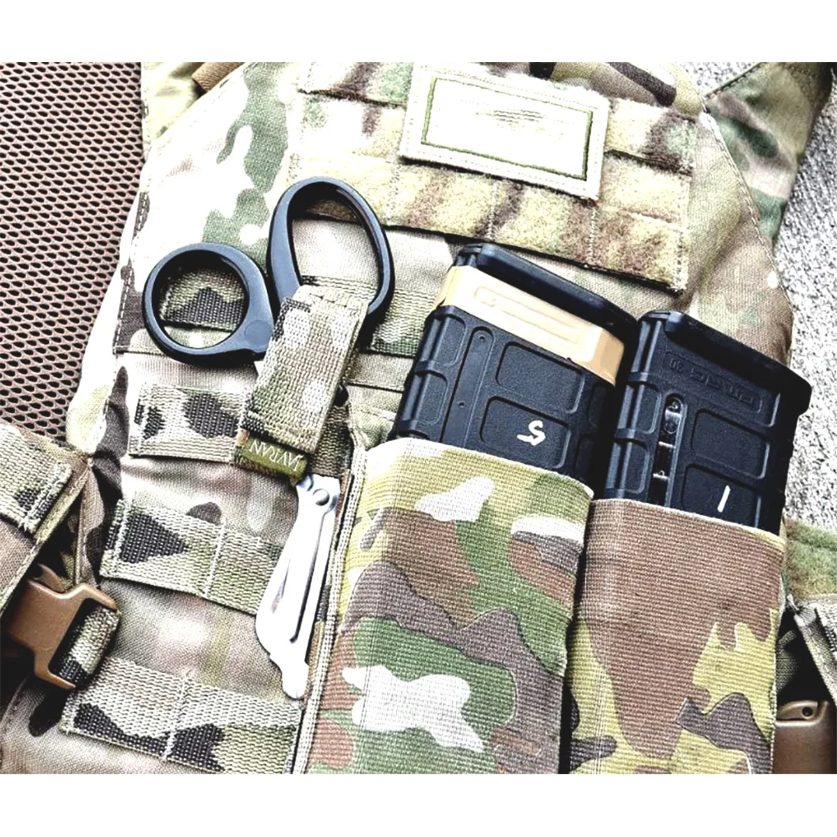 Paramedic tools with medical bandage scissors lister scissors, and a hemostat clamp for paramedics, EMTs, Nurses