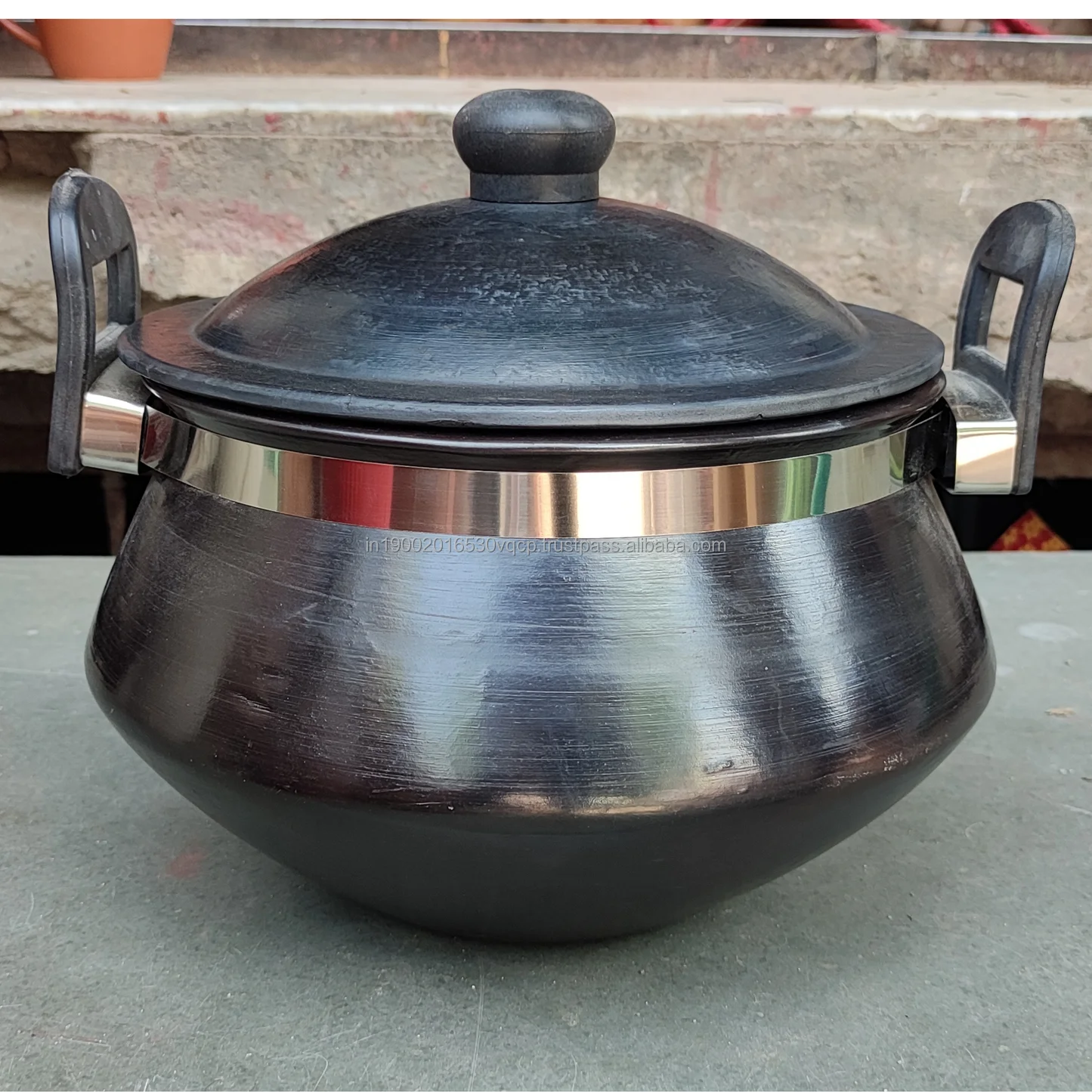 Terracotta Black 2 Litre Cooking Pot with Lid Microwave Gas Stove Safe Clay Biryani Pot