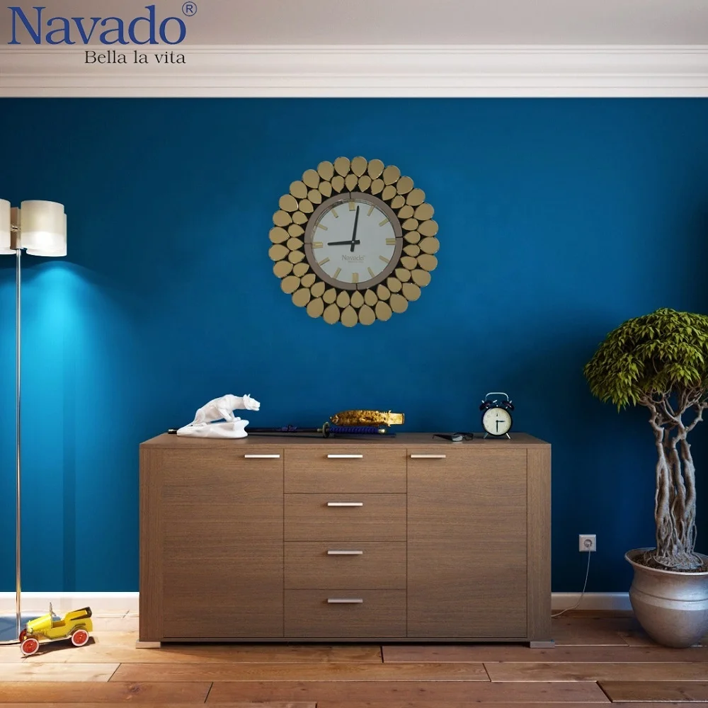 Креативные Роскошные зеркальные настенные декоративные часы художественный Декор для гостиной павлиний желтый