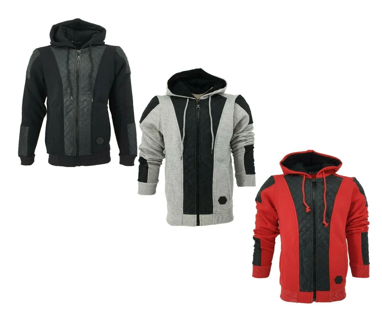 
Men Hoodies Zip Up Hooded Fleece Faux Leather Zipper Top Jacket Coat Warm Jumper 