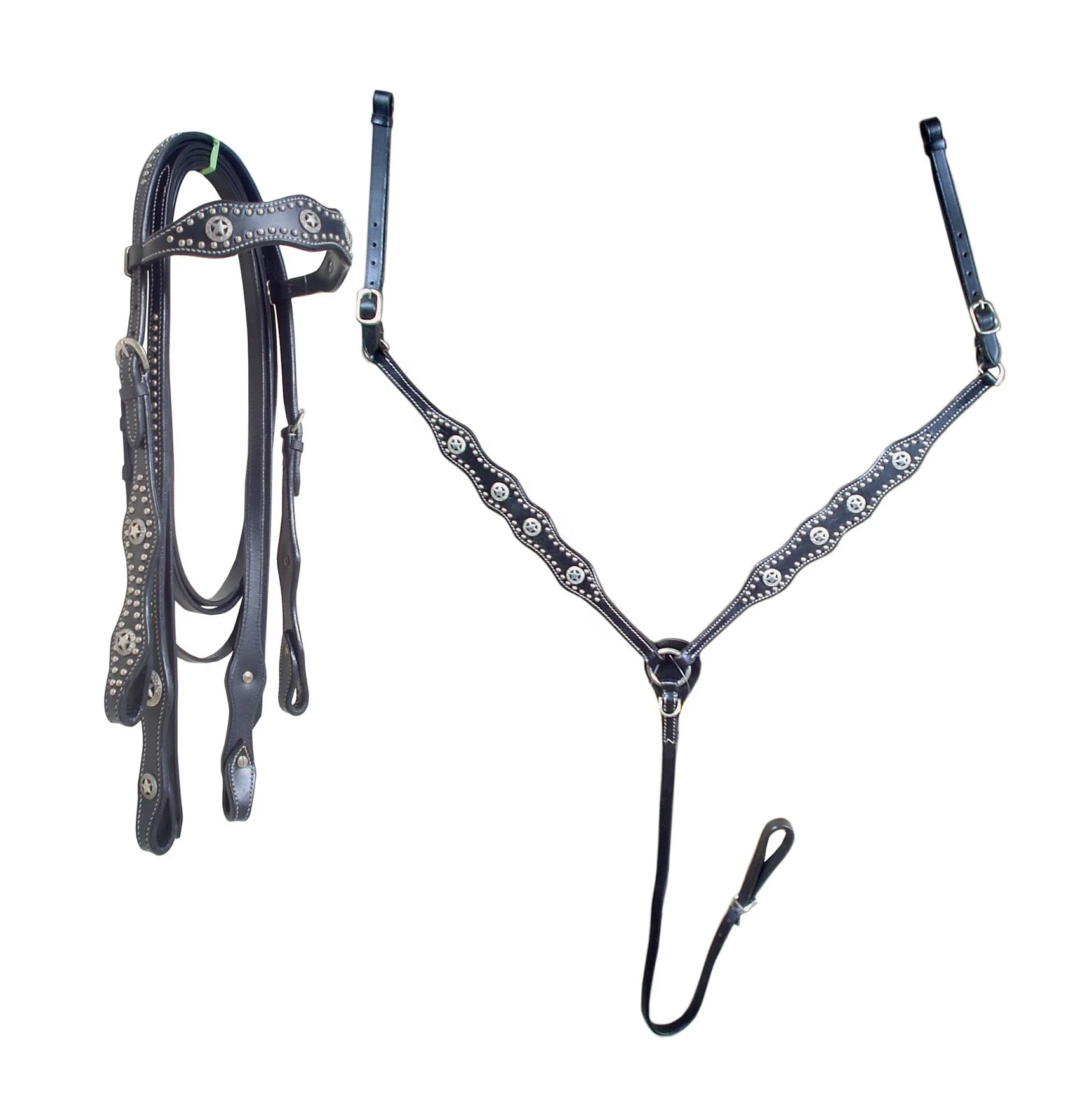 OEM Wholesale Western Equestrian Argentina Cow Leather Horse Headstall And Breastplate Turquoise Gemstones Decorated Combo Set