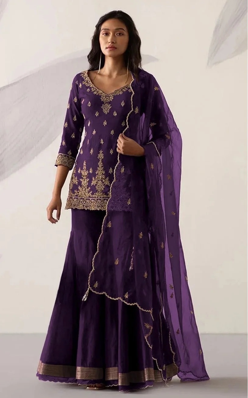 Hot Selling Indian and Pakistani Sharara Suit Georgette Embroidery Work Fancy Salwar Kameez Suit For Wedding Wear