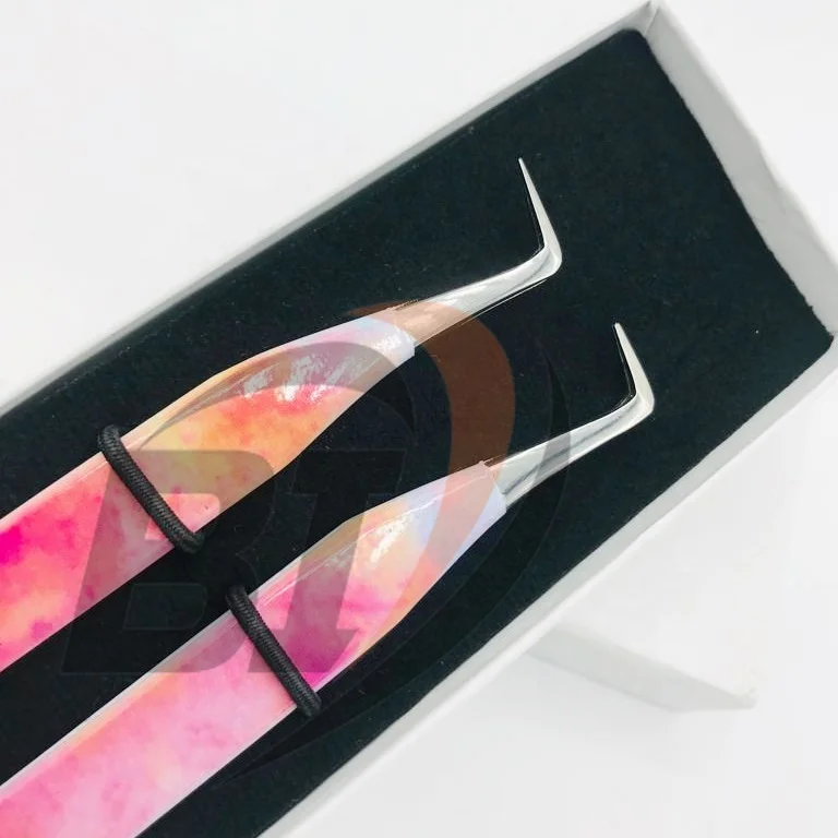Custom Logo Slim Boot 90 Degree Sustainable Steel Eyelash Extension Tweezers Pointed Tip Type for Beauty Use