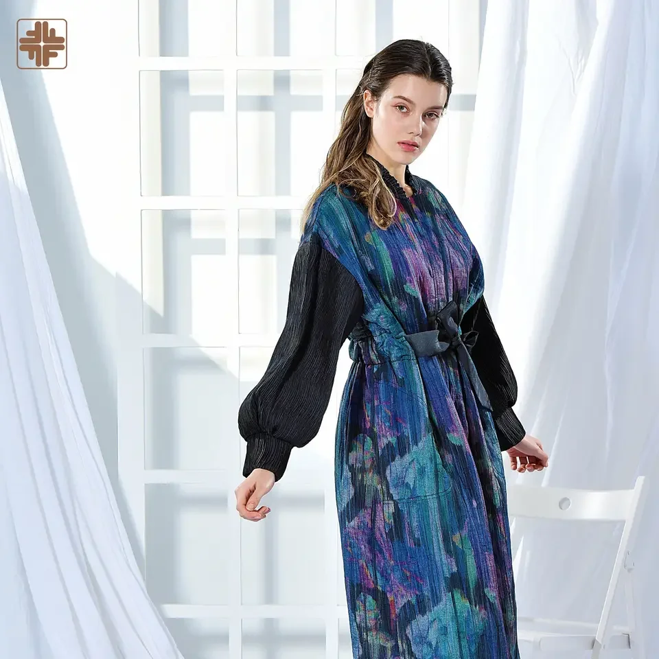 Taiwan designer Polyester Breathable Sustainable Crepe Casual adult dress