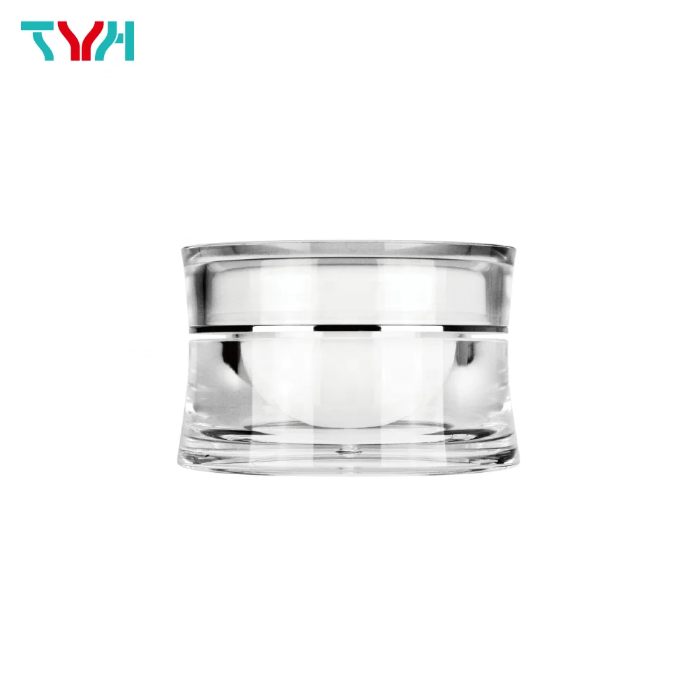 15ml 30ml 50ml PMMA Acrylic Luxury Clear White Curve Round Double Wall Plastic Cream Jar PP Inner Cup PE Inner Cover (LC Series)