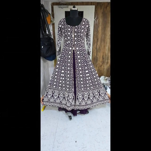 Latest Fully Embroidered Long Anarkali Suit Ethnic Pattern Indian/Pakistani Style Festive Season Salwar Kameez Dress