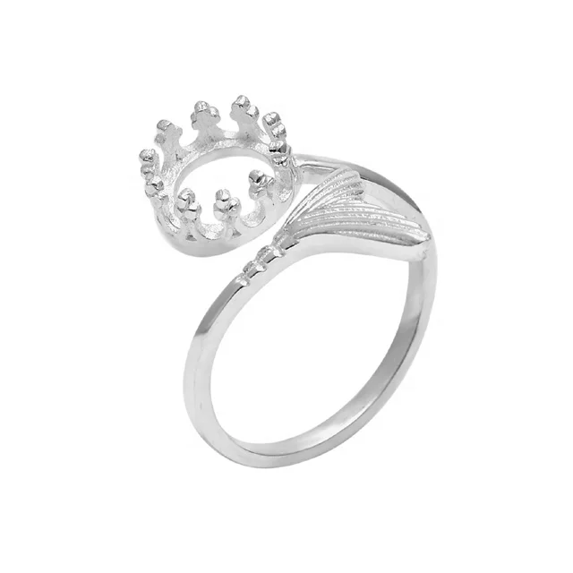 Ring 925 Sterling Silver Beautiful Mermaid Design Round Setting Gemstone Wholesale Blank Jewelry Rings
