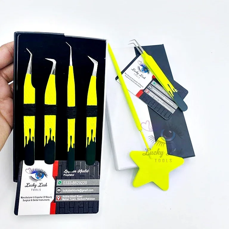 Customized H-White Black Smooth Matte Parrot Green Drop Tweezers Tail Star Mirror Eyelash Extension Tweezers Stainless Steel