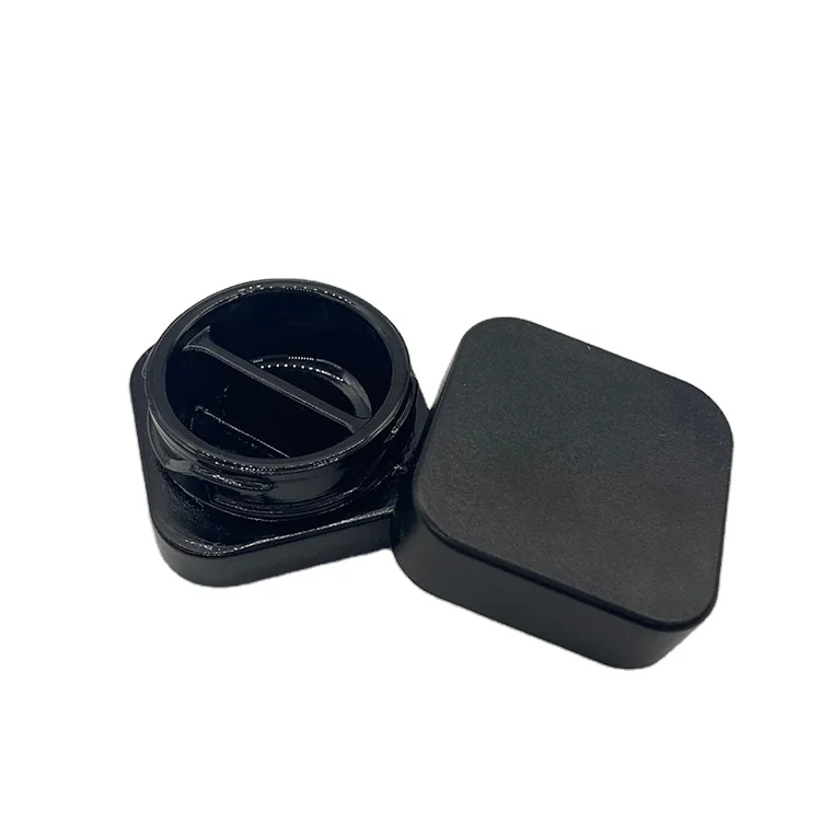 2 3 Way Divider Child Resistant Black Clear Glass Jar Container for Concentrate Solid Wax Kief