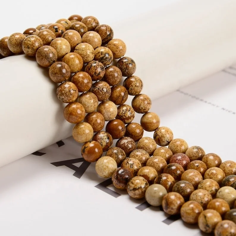 Factory Price Natural Picture jasper Stone Round 8mm Beads Line For Making Jewellery (48 Beads line)
