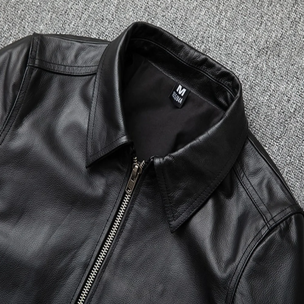Men Genuine Leather 6XL Classic Casual Style Cowhide Men Leather Jacket.