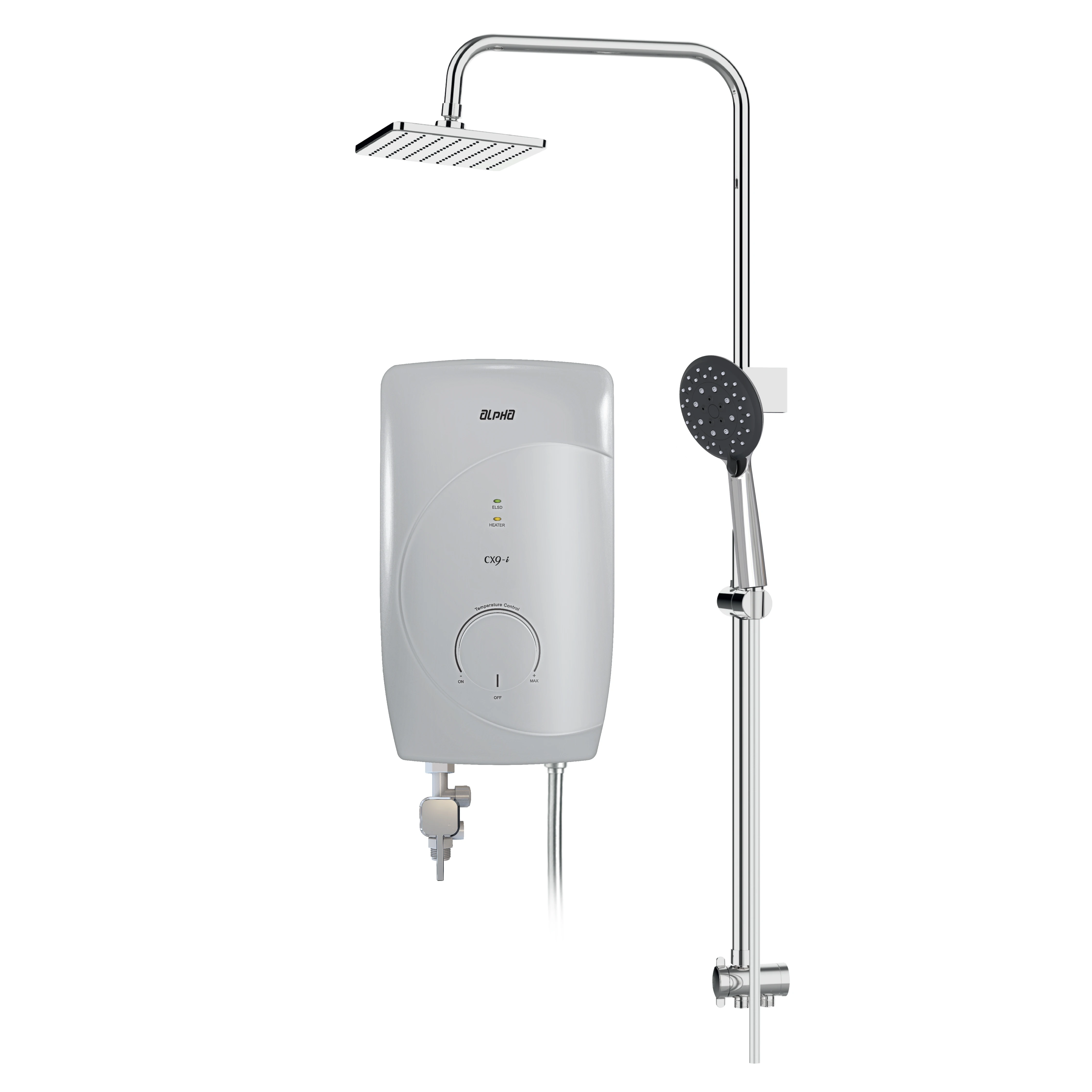 The Best Choice 2024 Alpha CX9i Series Tankless Instant Electric Water Heater come with Rain Shower in Silver for Household use
