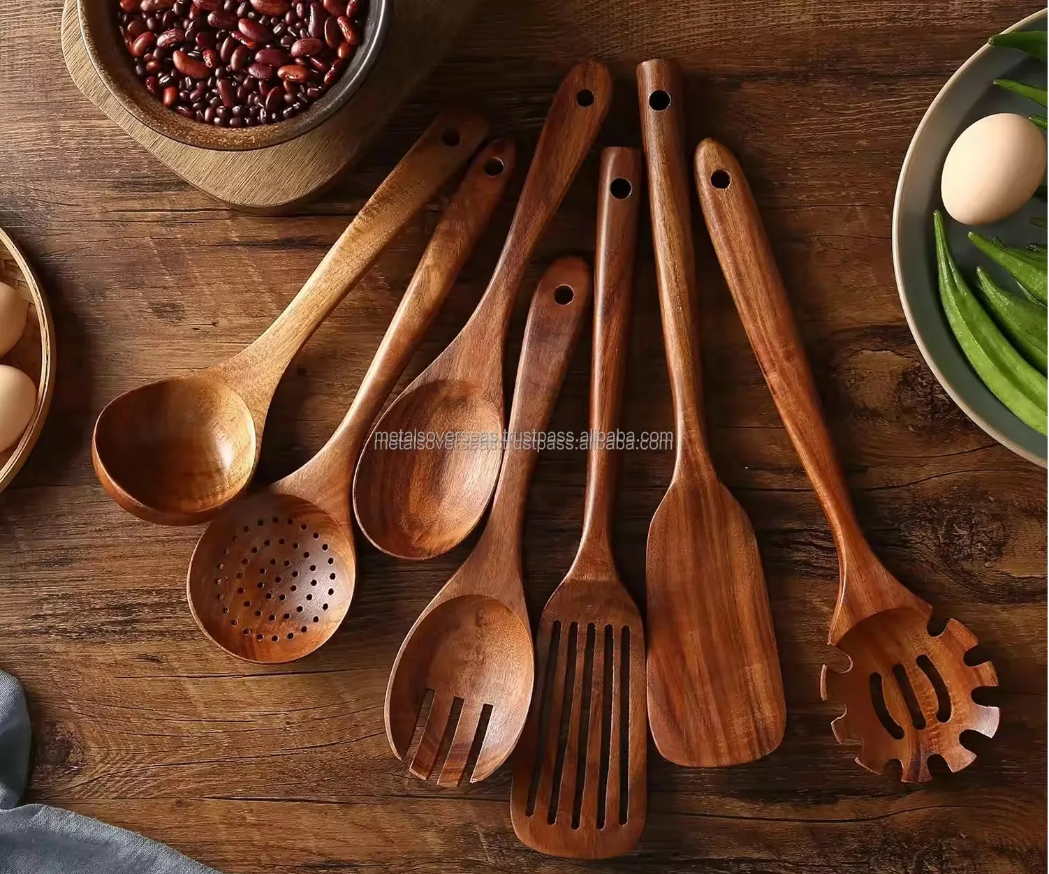 Advantageous Design Mango Wood Cutlery Set Deluxe Quality Customized Shape Wooden Kitchenware Utensils Tools
