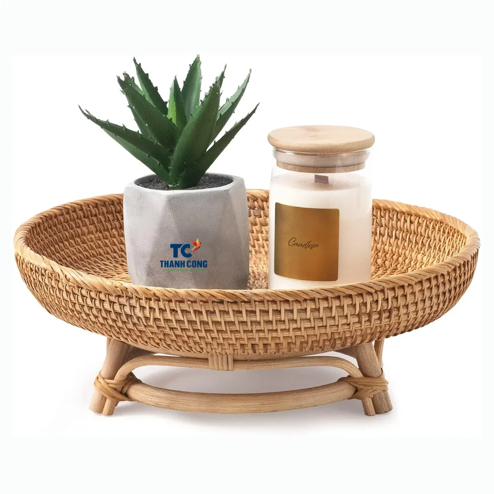 Top Selling Handcrafted round rattan tray with stand, Portable stand, Rattan tray riser for tree pots and candles