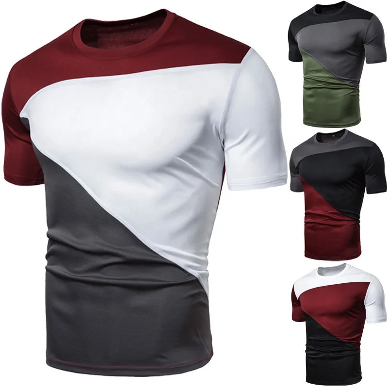 Hot selling 2021 bright color panel mens gym tshirt for men stylish slim fitted tshirt