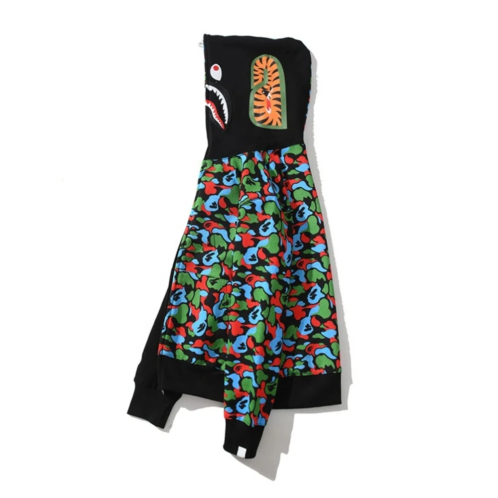 High Quality Split Color Two Tone Plus size Hooded Blank Unisex Streetwear Hoodies Graphic Skeleton Custom Full Zip Up Hoodie