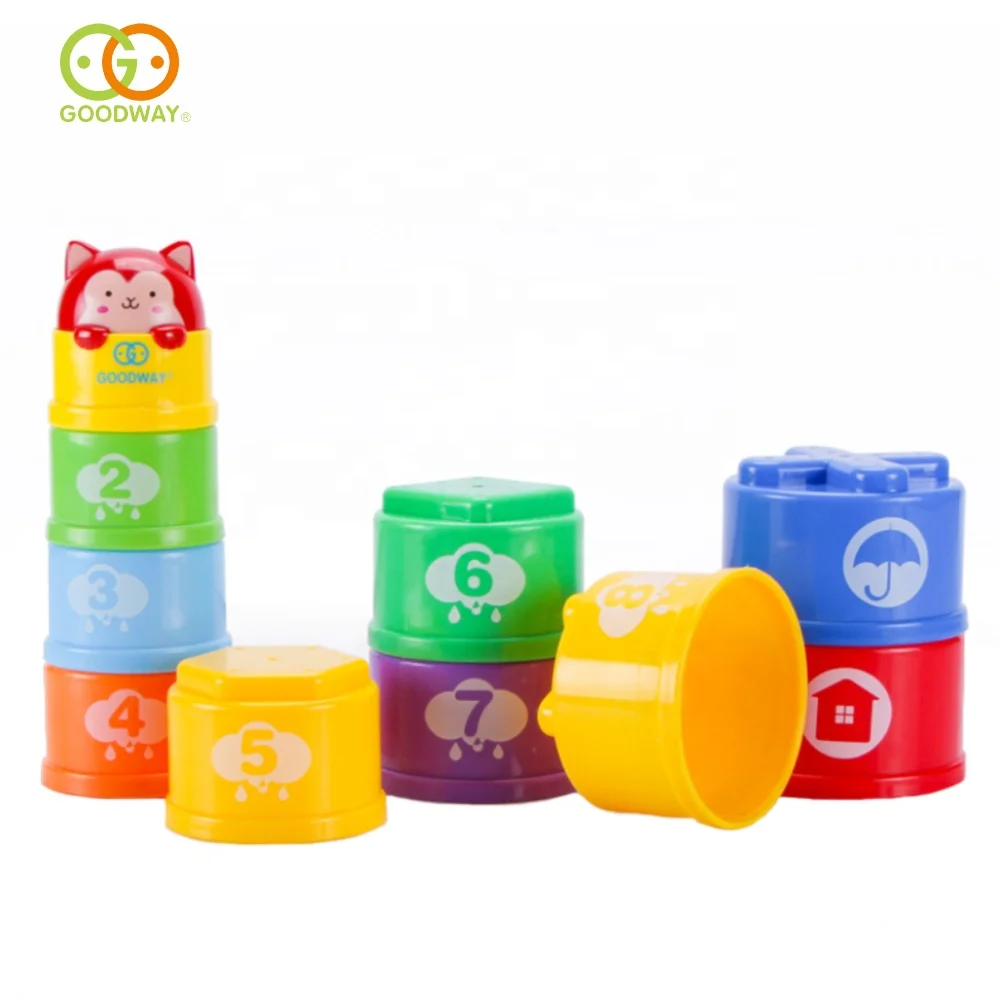 Ранняя обучающая игра, 10 шт., разноцветные Пластиковые Детские Игрушки для ванны, набор для укладки чашек со светом и музыкой