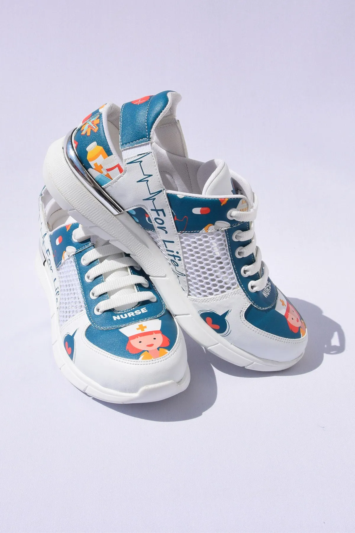 Sneakers High Quality Shoes Blue Nurse Patterned Mesh Orthopedic Sport Sandals Sports Doctor Sneaker Shoes for Medical Use Mesh