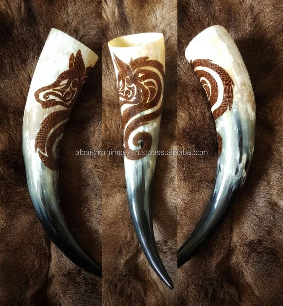 Cheap Drinking Horn 100% Natural Viking Medieval Drinking Horn Beer Drinking Horn For Sale Handmade unique engraved
