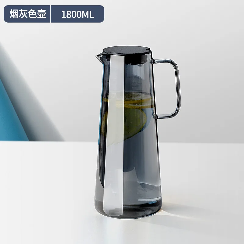 Nordic-Style Borosilicate Glass Iced Tea Lemonade Beverage Jug Set Pitcher with Lids Handle and Mug for Drinking Water