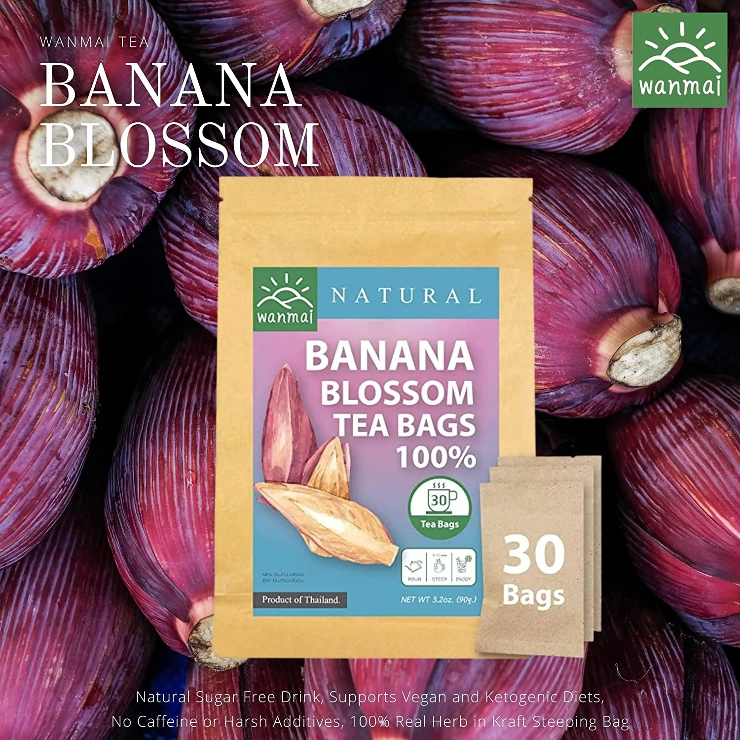 WANMAI29  Banana blossom Tea Supports Vegan and Ketogenic Diets 100% Real Herb in Kraft Steeping Bag