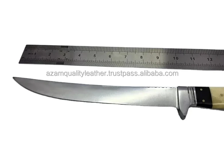 Beautiful Sizzco Handmade Damascus Steel Fixed Blade Hunting Camping Skinner Guthook Knife Handle USA Flag Style Wood Bone Damas