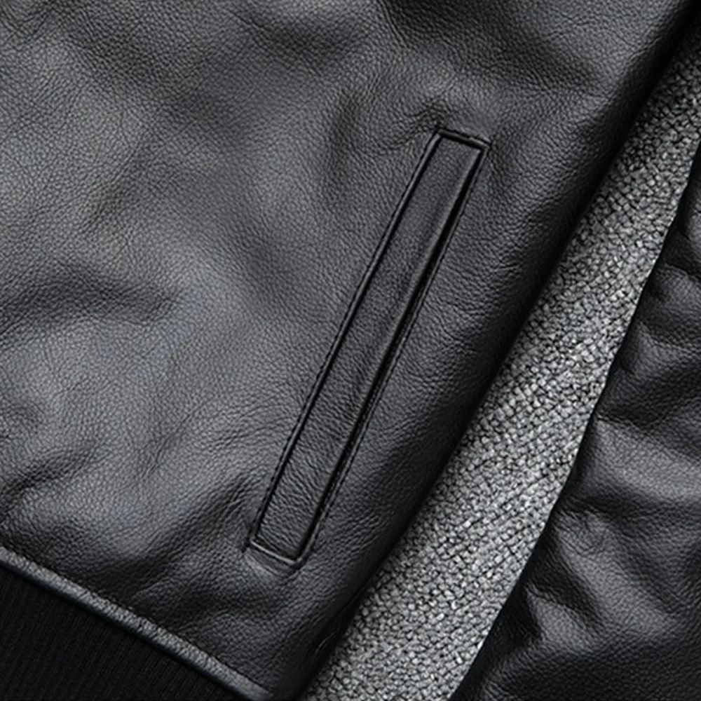 Men Genuine Leather 6XL Classic Casual Style Cowhide Men Leather Jacket.