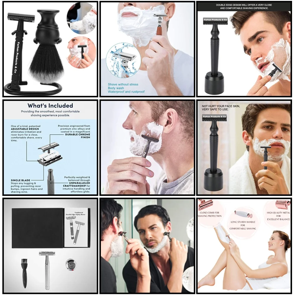 Safety razor Set Mens-set-safety-razor-silver Tip-brush