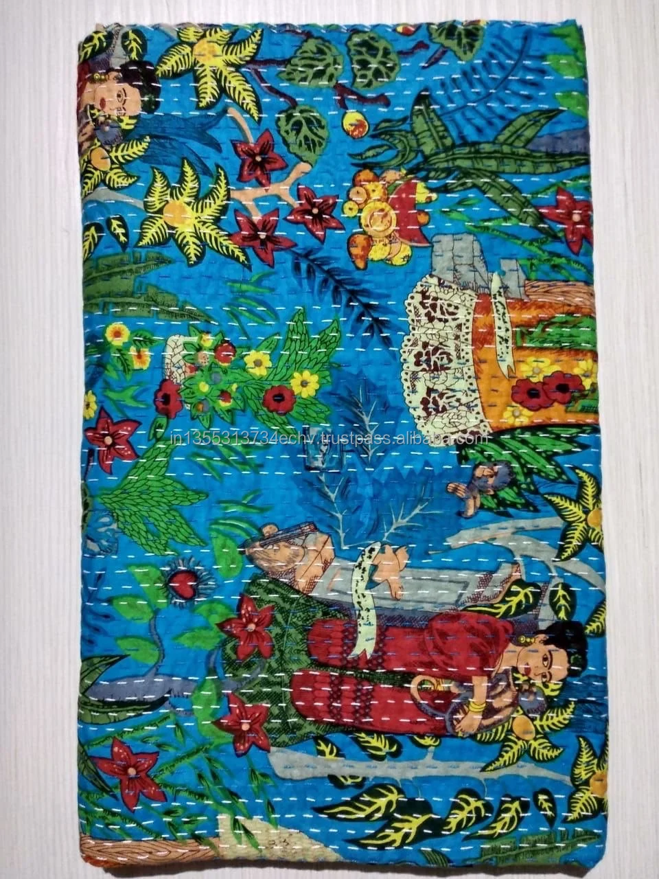 Индийское одеяло Kantha плед ручной работы Хлопковое