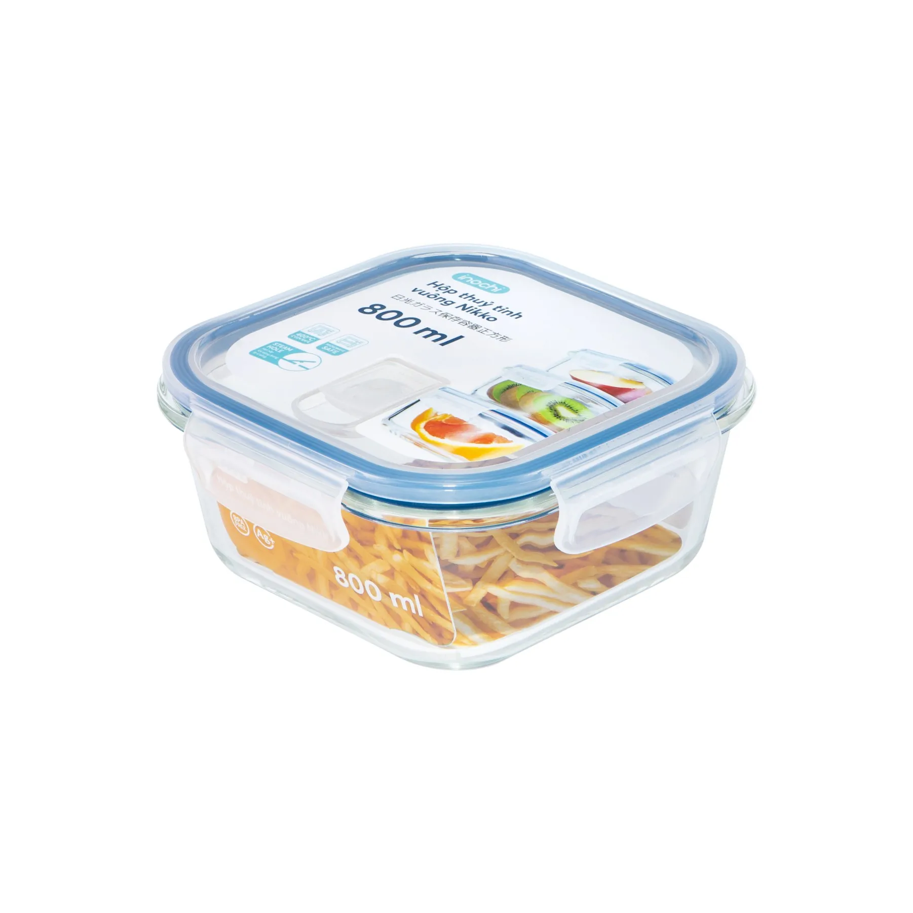Nikko 800ml Square Glass Storage Container High Quality Kitchen Friendly Microwave Oven Dishwasher Airtight for Lunch
