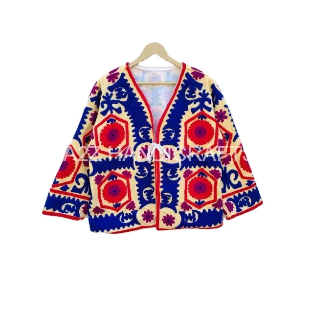 Indian Handmade Suzani Hand Embroidered Short Jacket for Women Crewel Festival Special Gift Her Party Wear