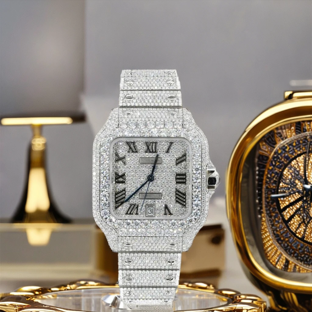 Fully Iced Out Watch With Moissanite Diamond Studded In VVS Clarity For Mens