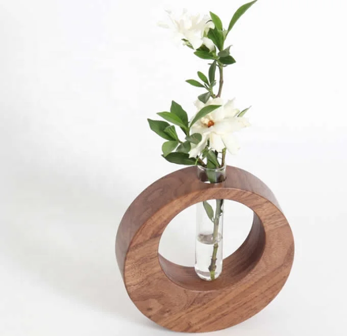 Handmade high quality oval round wood borosilicate glass tube planters cheap garden price living home decor plants water nordic