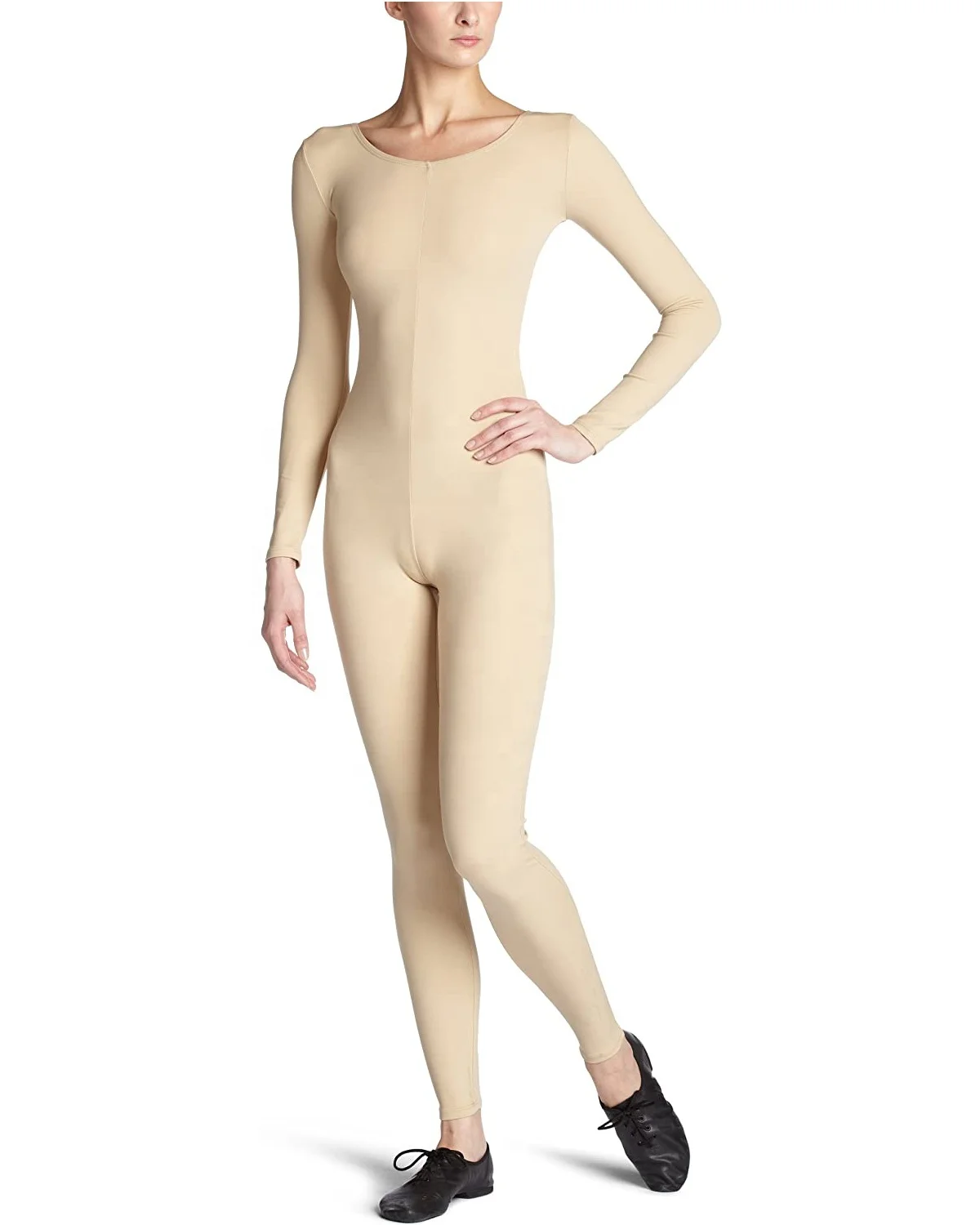 Оптовая продажа OEM женский телесный с длинным рукавом глубоким круглым вырезом унисекс цельнокроеный унисекс полноразмерный трико без ног для взрослых