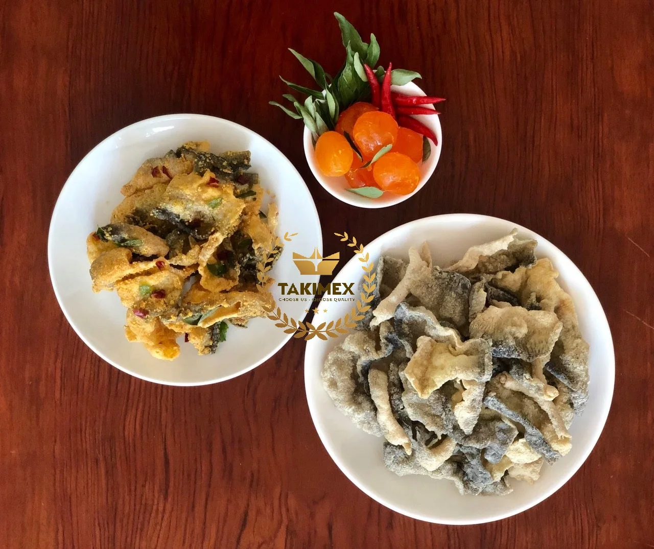 VIET NAM SALTED CRISPY FRIED SNACKS FISH DRIED SALMON SKIN WITH EGG YOLK FISH SKIN SNACK FROM TAKIMEX FACTORY