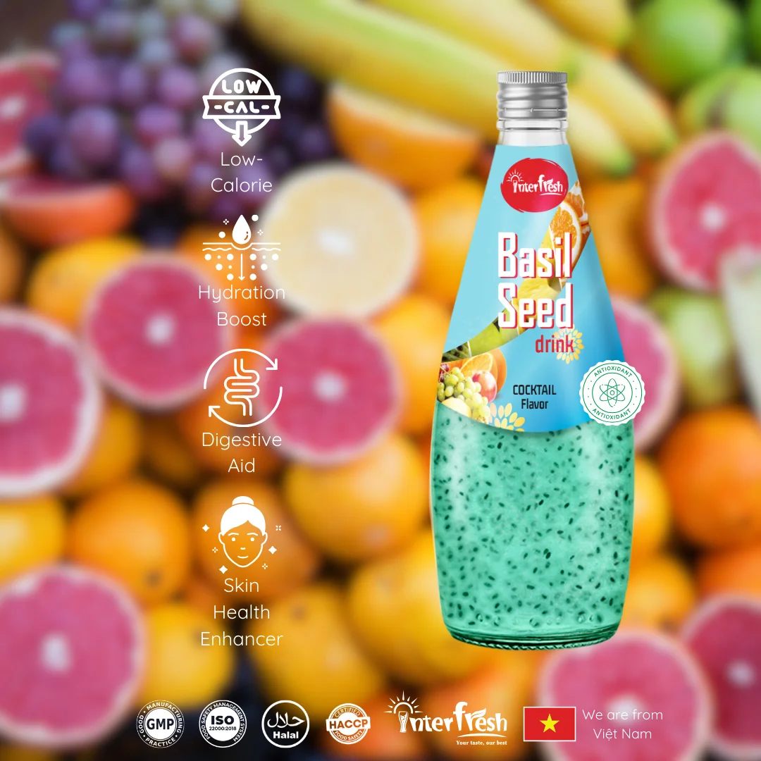 Interfresh Vietnam 290ml Glass Bottle Basil Seed Drink Cocktails Fruit Flavored Beverages Customizable Private Label Free Sample
