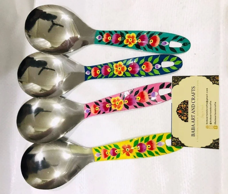 Stainless steel long handle serving spoon , hand painted serving spoons